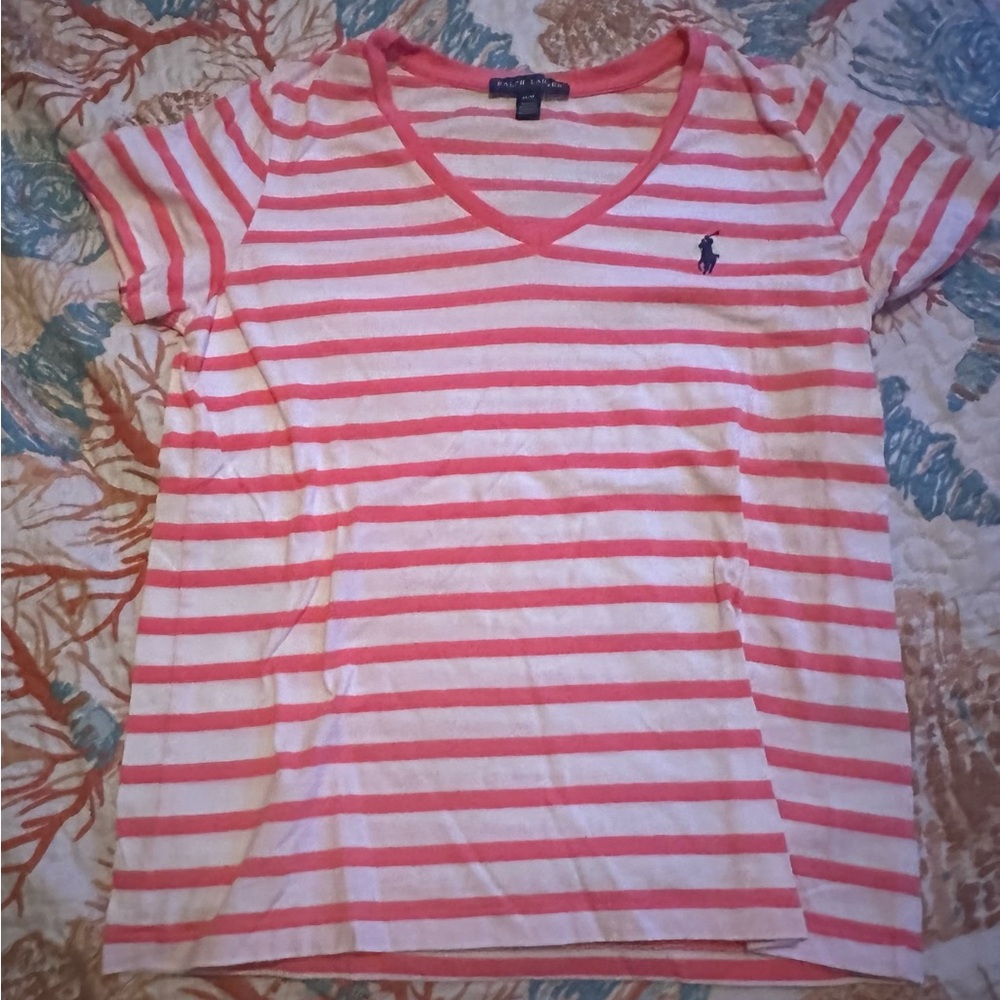 Ralph Lauren Coral & White Striped Tee